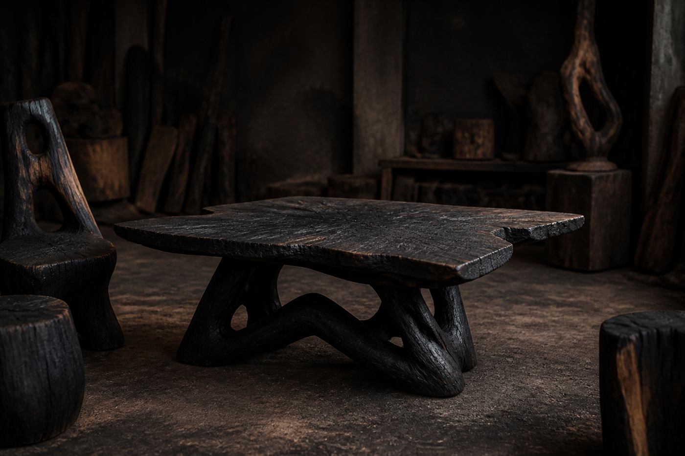 Madera esculpida con fuego, taller de Primitiva